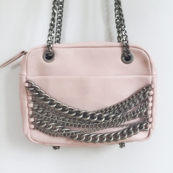 Zara Handbags - Zara Pink Silver Chains Faux Leather Shoulder Bag